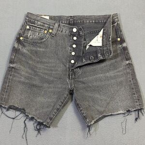 Levi's Jean Shorts Mens 33 Black 501 Original Fit Raw Hem Button Fly Jorts Denim